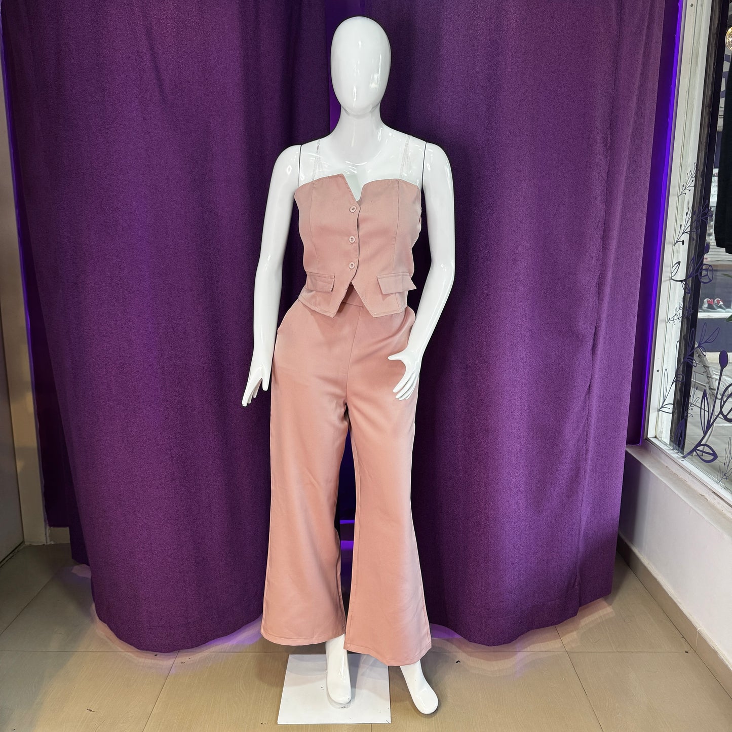 SET ROSADO TOP STRAPLES BOTONES