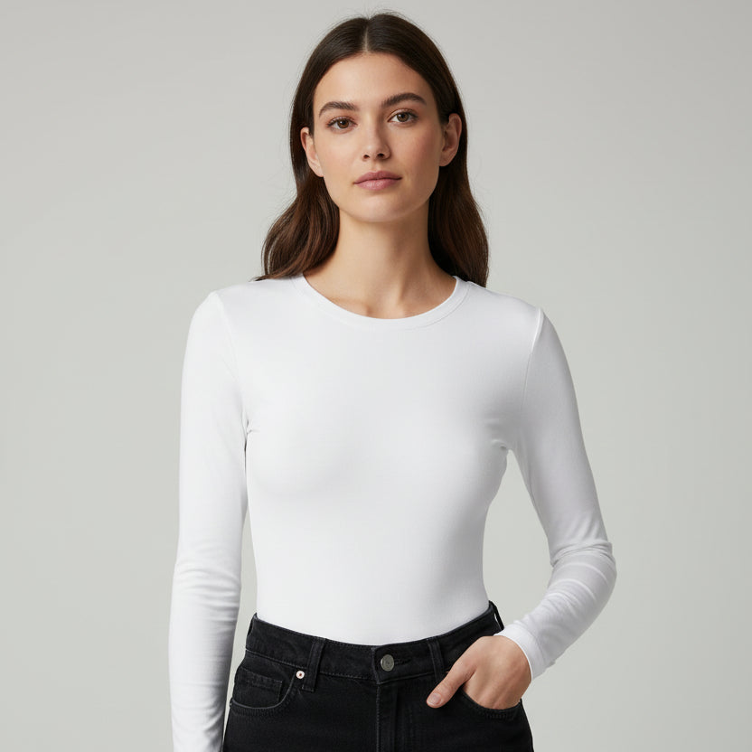BODY MANGA LARGA HALTER BLANCO