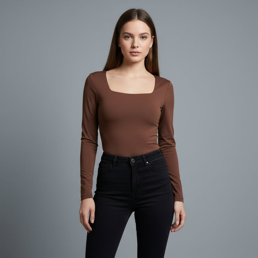 BODY MANGA LARGA ESCOTADO ESCOTE CUADRADO