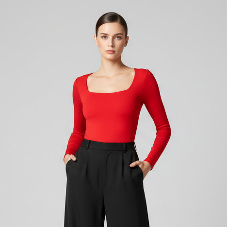 Body Manga Larga Escotado Rojo Vivo