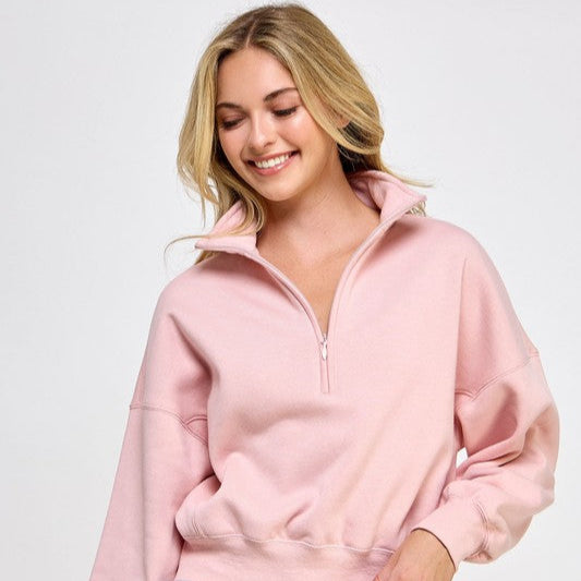 SWEATER CUELLO CON CIERRE ROSADO