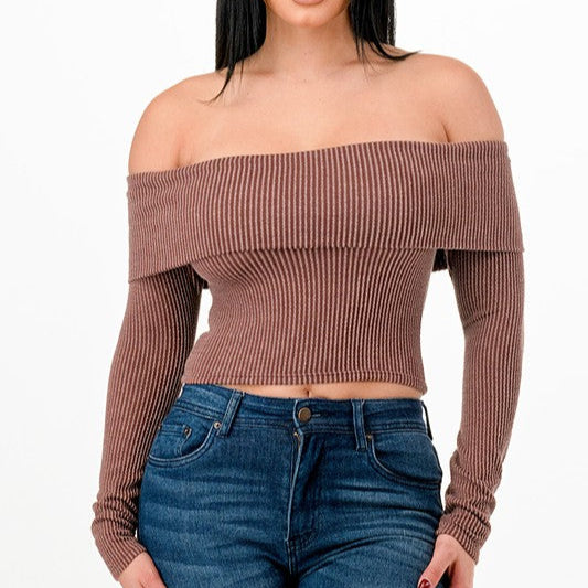 TOP STRAPLES MANGAS LARGAS CHOCOLATE