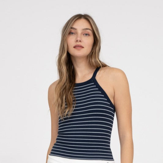 TOP HALTER RAYAS AZUL MARINO