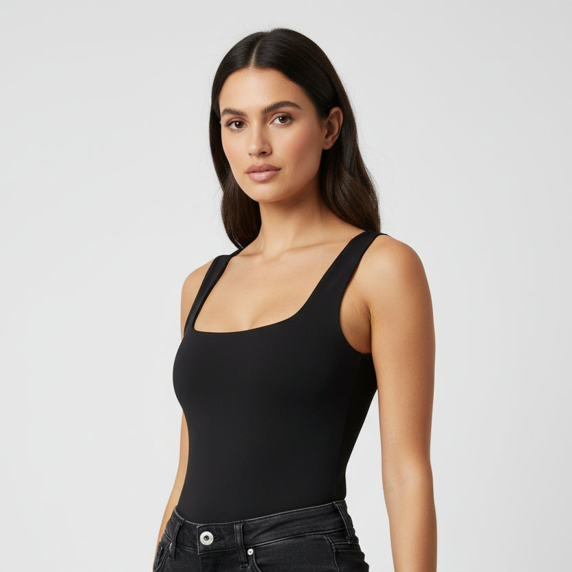 BODY ESCOTADO MANGA SISA NEGRO