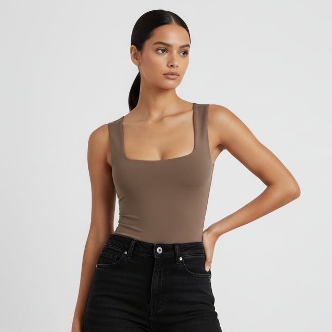 BODY ESCOTADO MANGA SISA MARRON