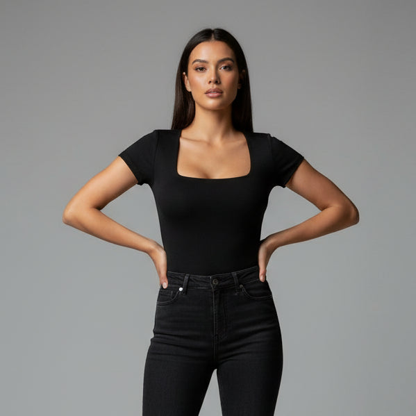 BODY MANGA CORTA ESCOTADO NEGRO