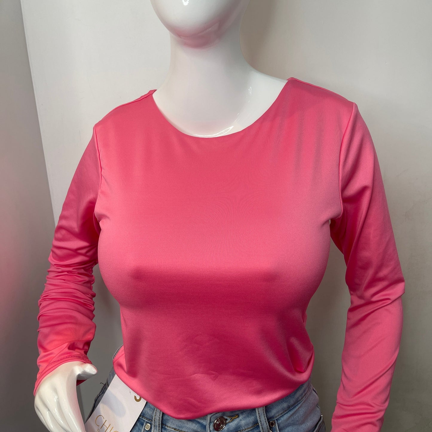 Body Manga Larga Halter Rosado