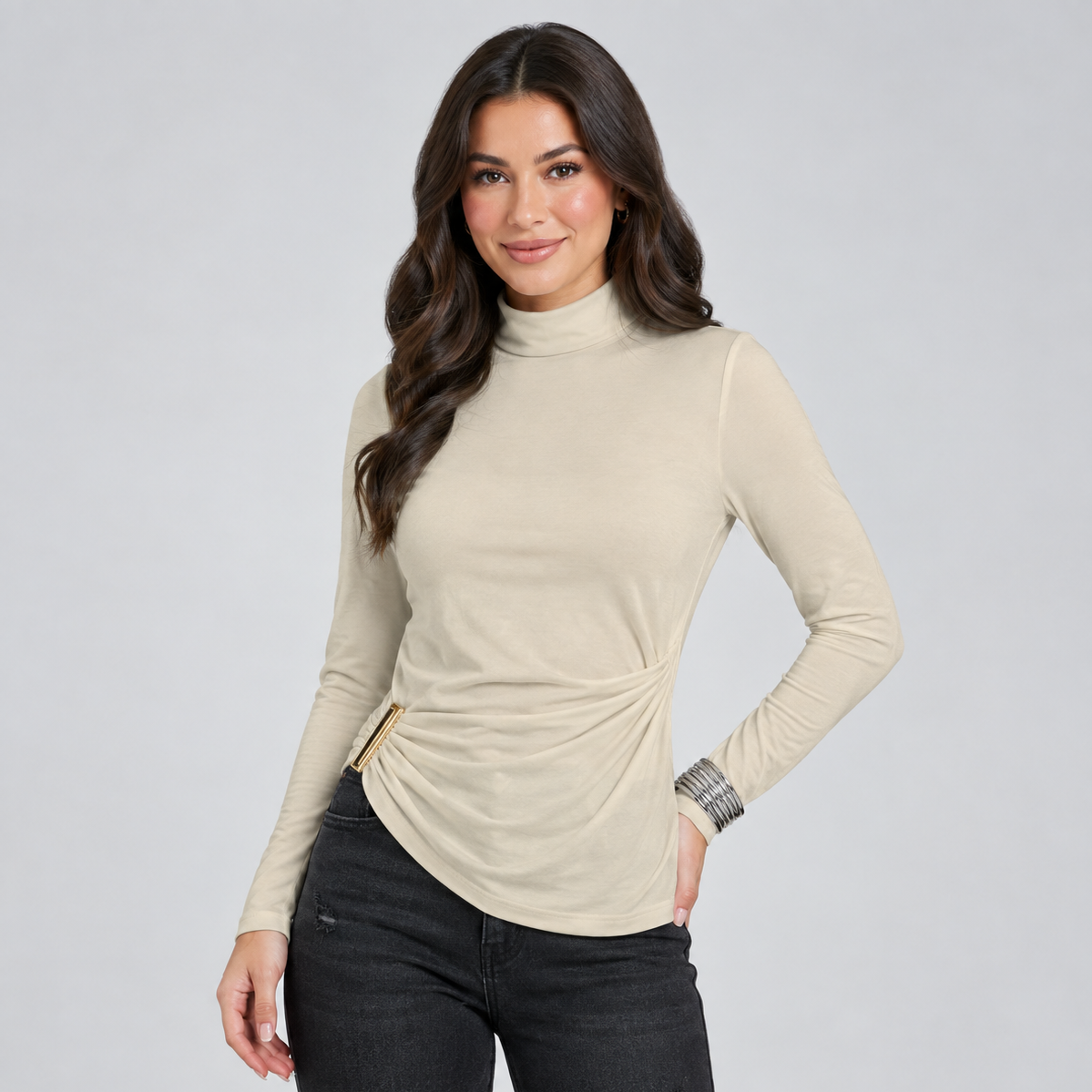 TOP CUELLO ALTO MANGA LARGA HEBILLA
