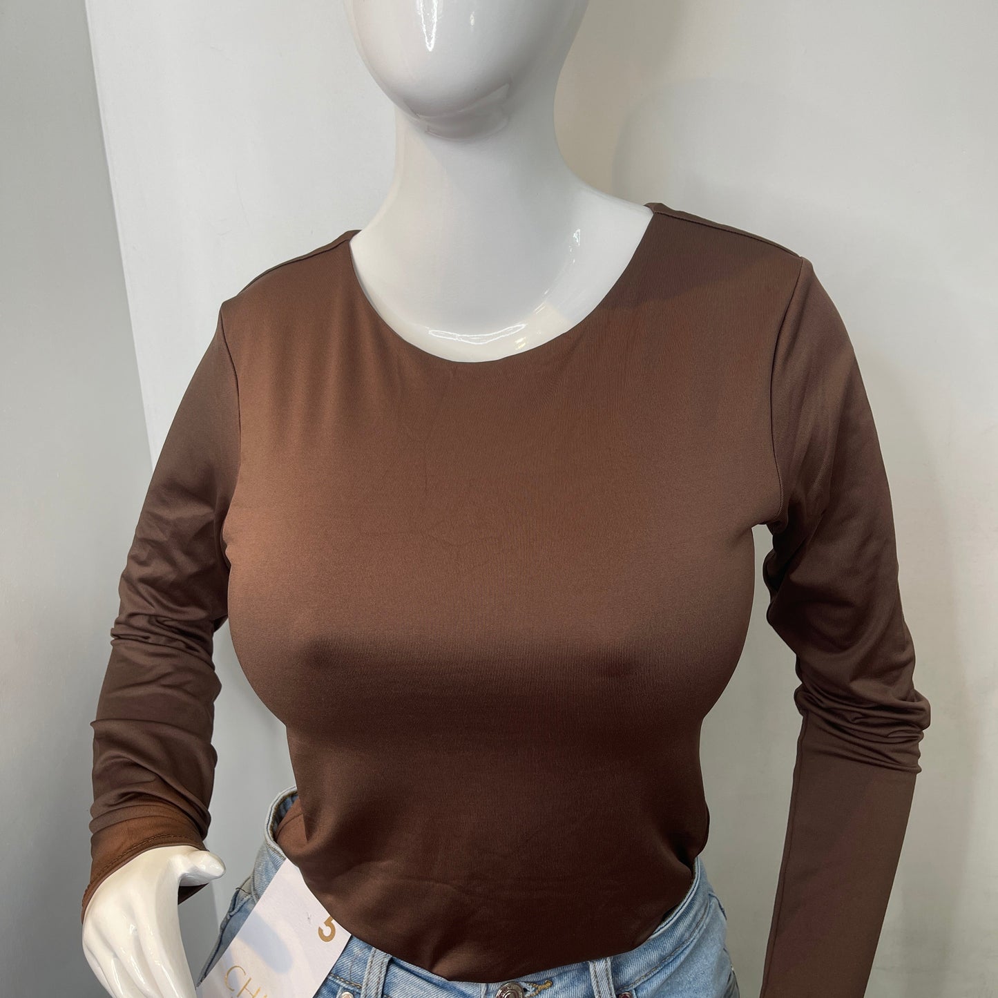 Body Manga Larga Halter Marrón