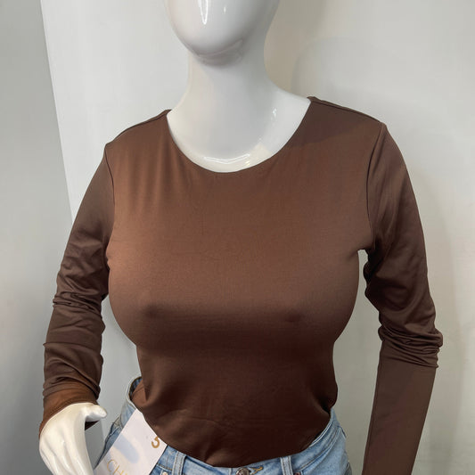 Body Manga Larga Halter Marrón
