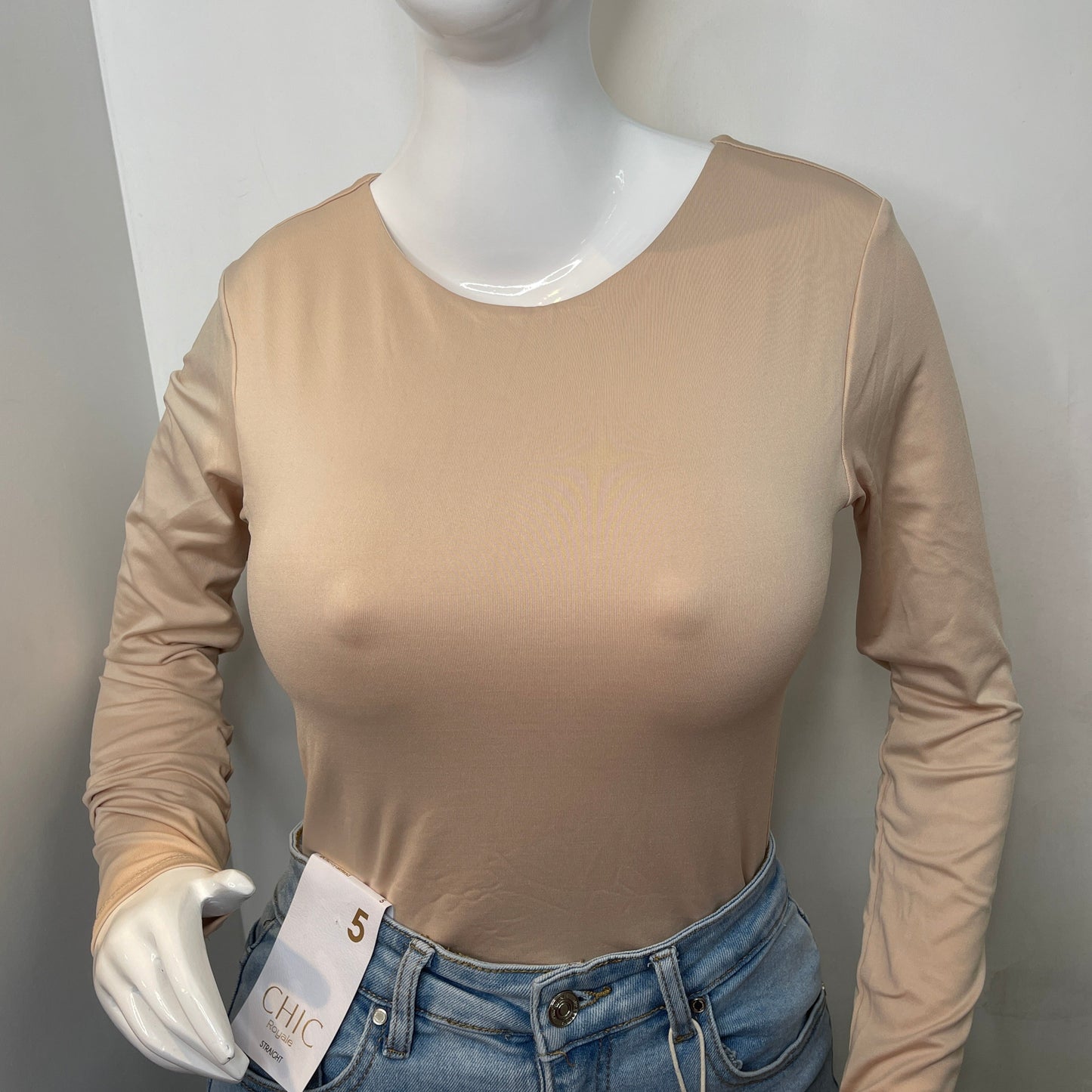 Body Manga Larga Halter Beige