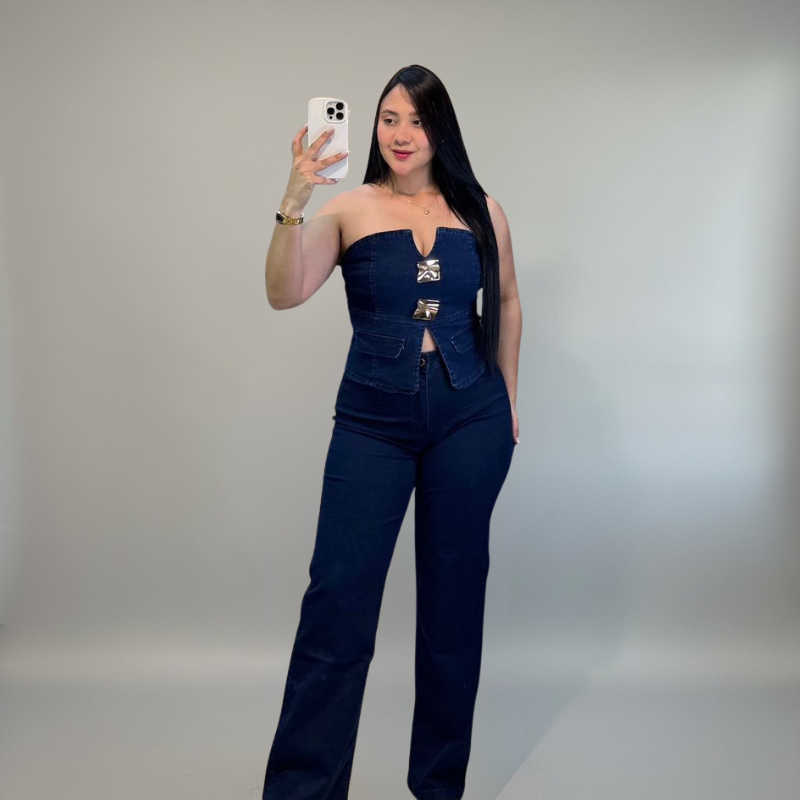 SET DENIM STRAPLEES Y PANTALON