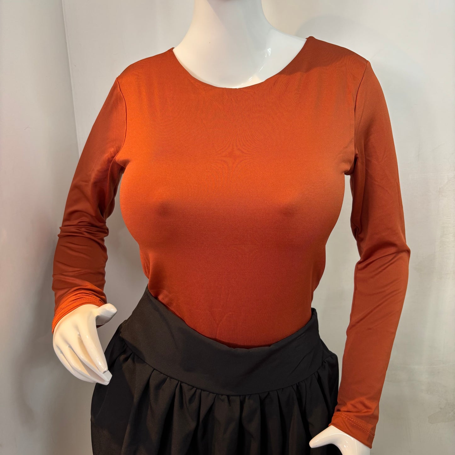 BODY MANGA LARGA HALTER TERRACOTA