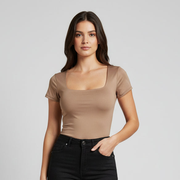 BODY MANGA CORTA ESCOTADO CHOCOLATE