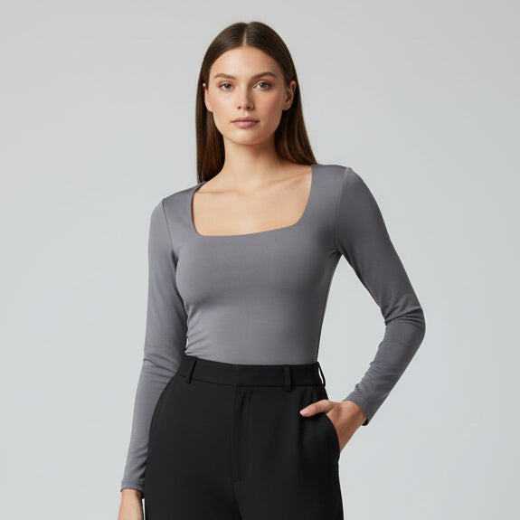 Body Manga Larga Escotado Gris Plomo