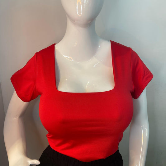 Body Manga Corta Escotado Rojo Vivo