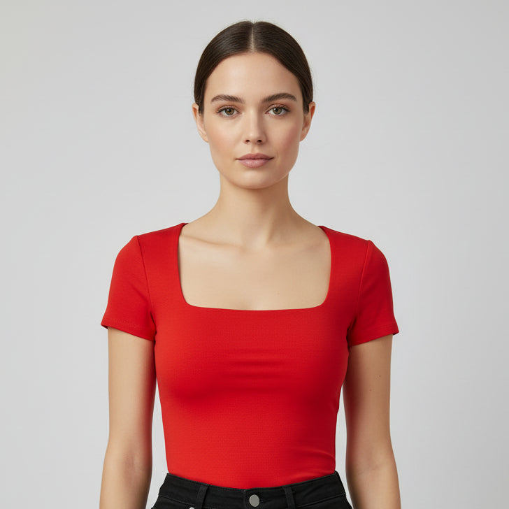 Body Manga Corta Escotado Rojo Vivo