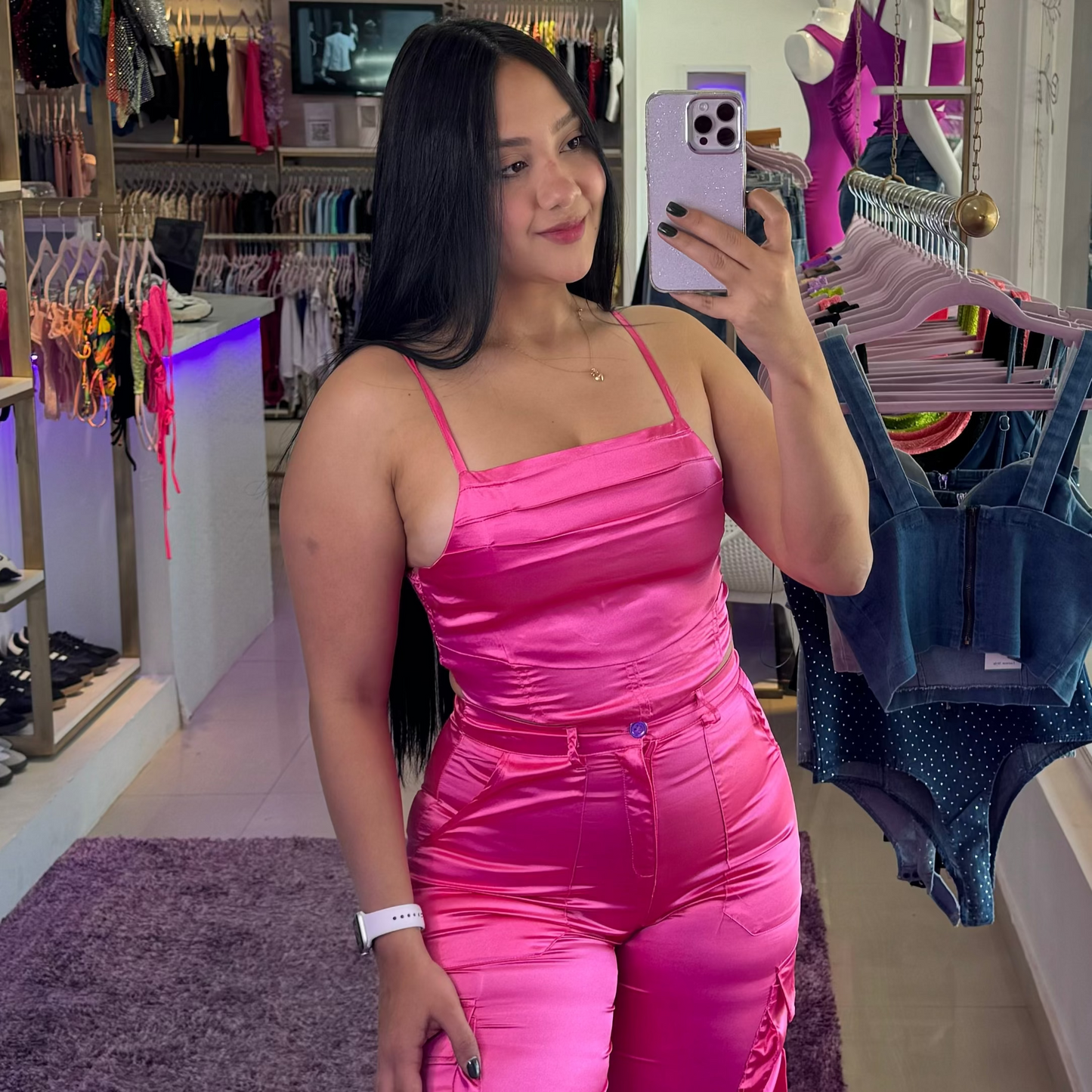 Conjunto Fucsia Saten