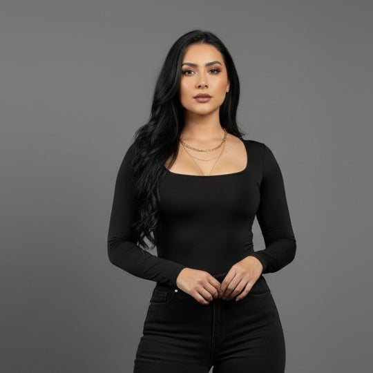 Body Manga Larga Escotado Negro
