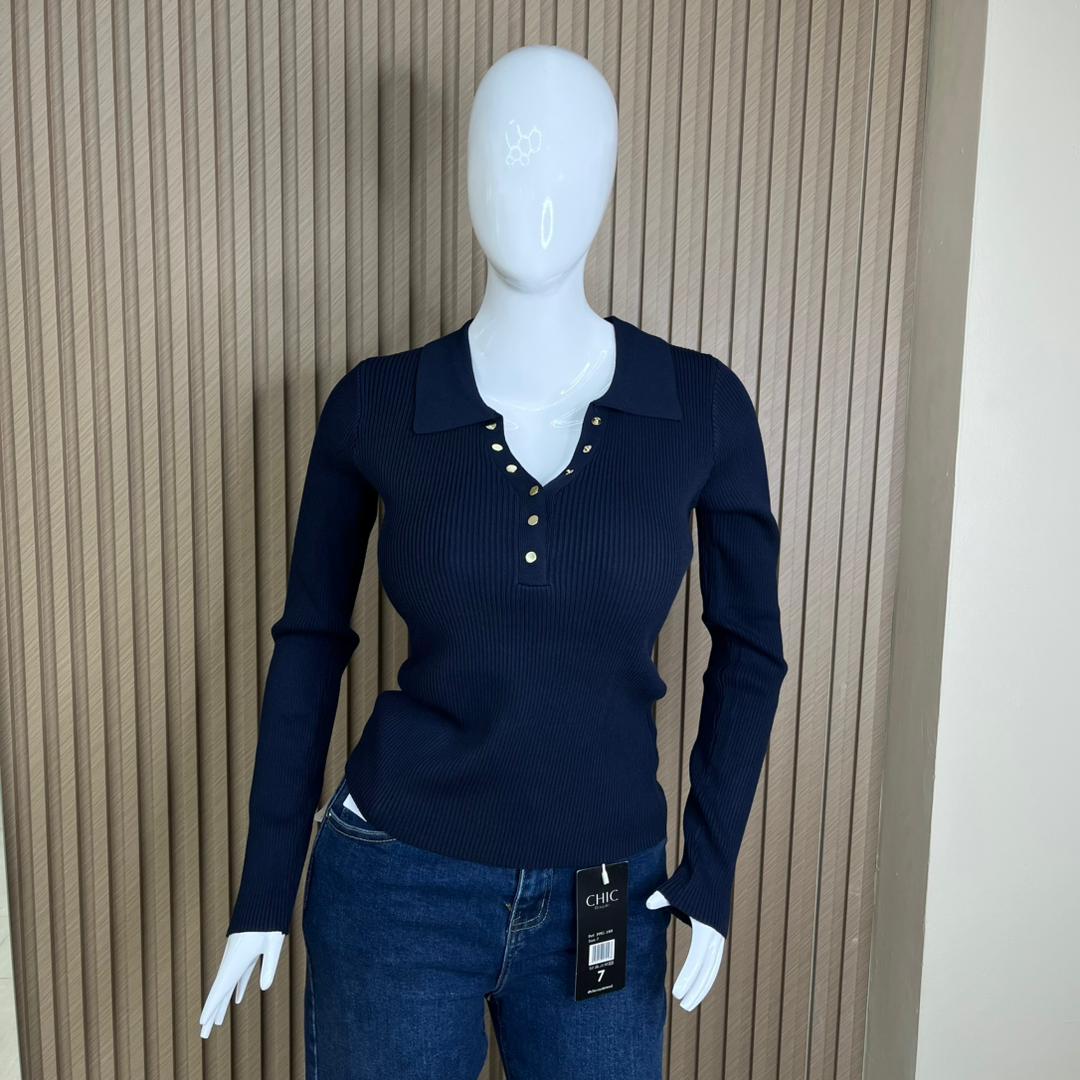 TOP MANGA LARGA POLO BOTONES