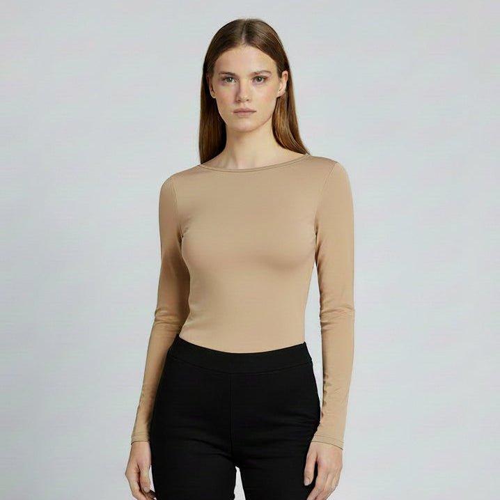 Body Manga Larga Halter Caramelo