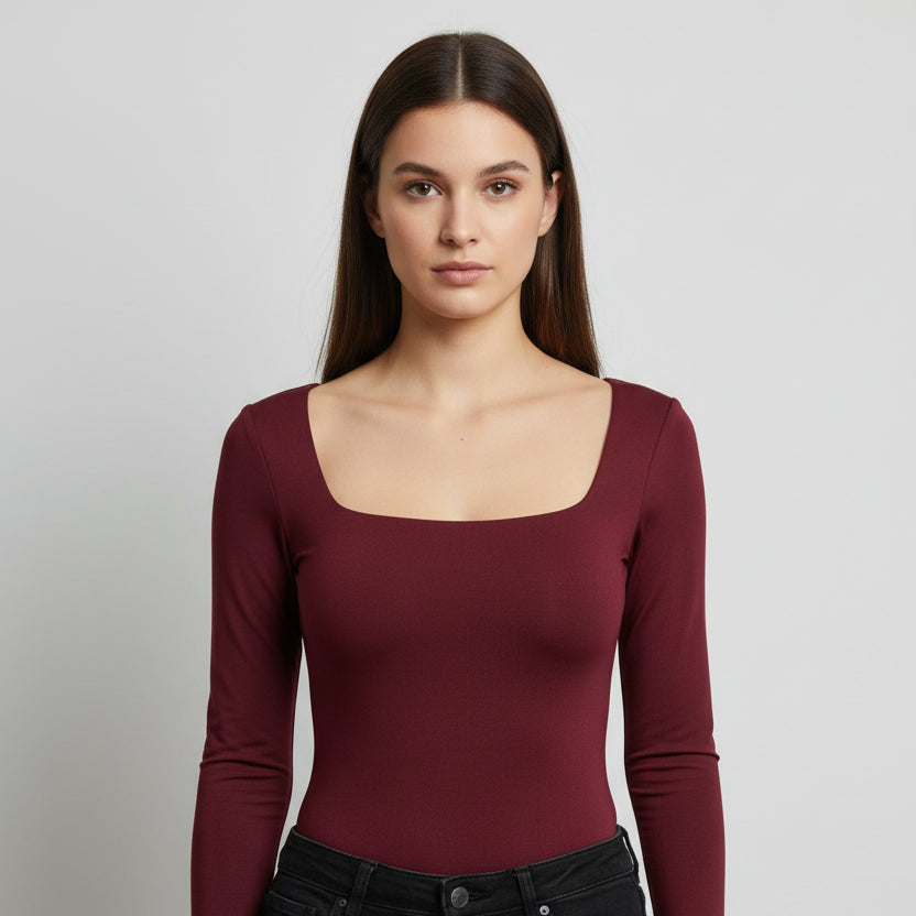 Body Manga Larga Escotado Vino