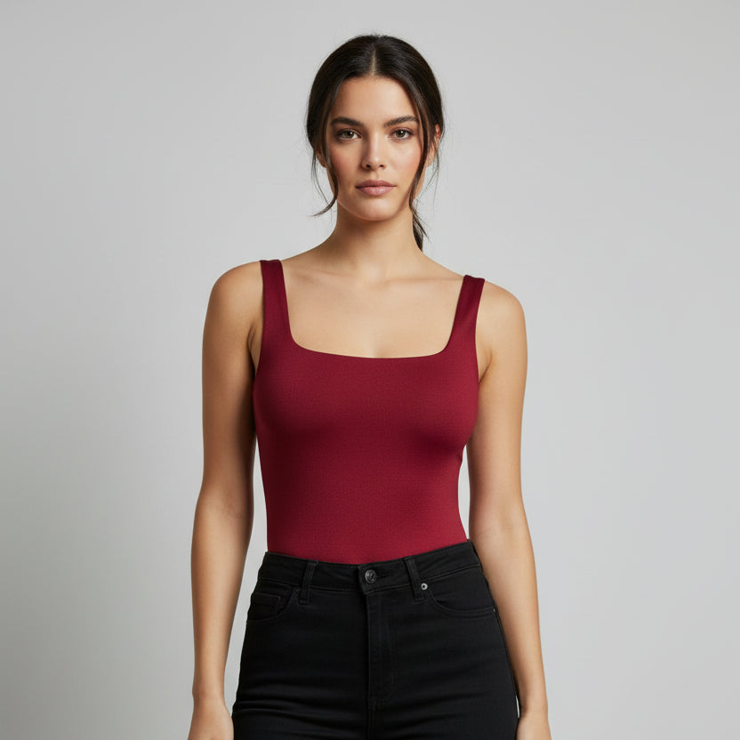 Body Manga Sisa Escotado Rojo Cereza