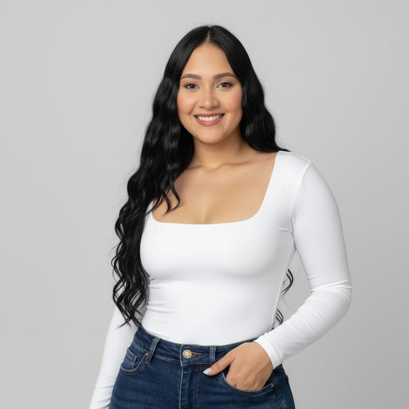 Body Manga Larga Escotado Blanco