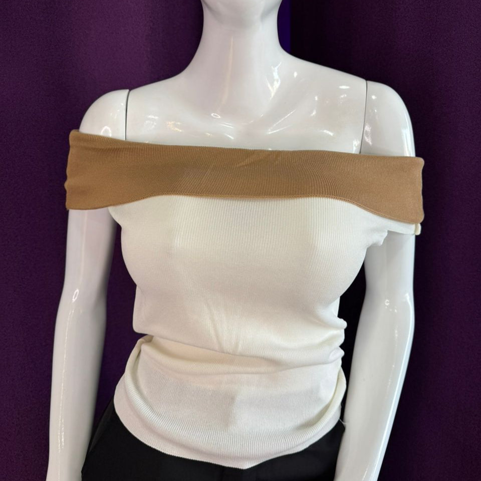Top Strapless Blanco Con Marrón