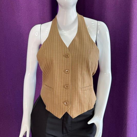 Chaleco Halter Camel Lineas Blancas