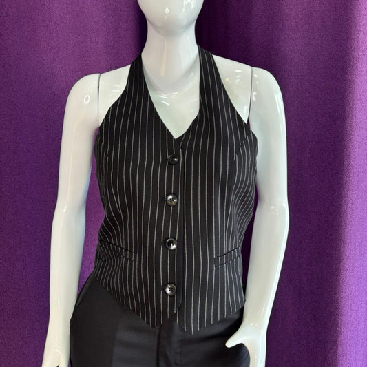 Chaleco Halter Negro Lineas Blancas