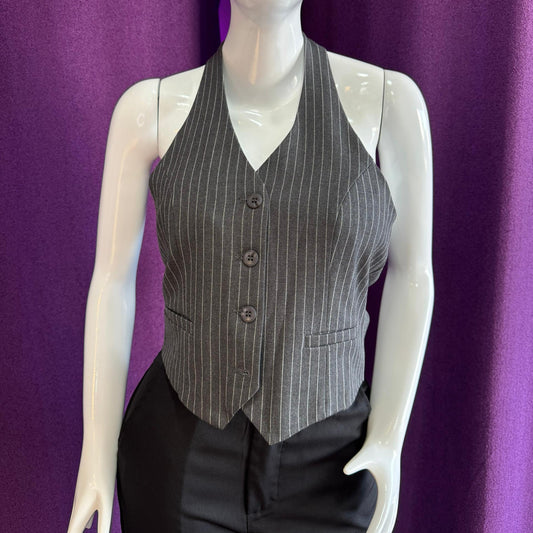 Chaleco Halter Gris Líneas Blancas