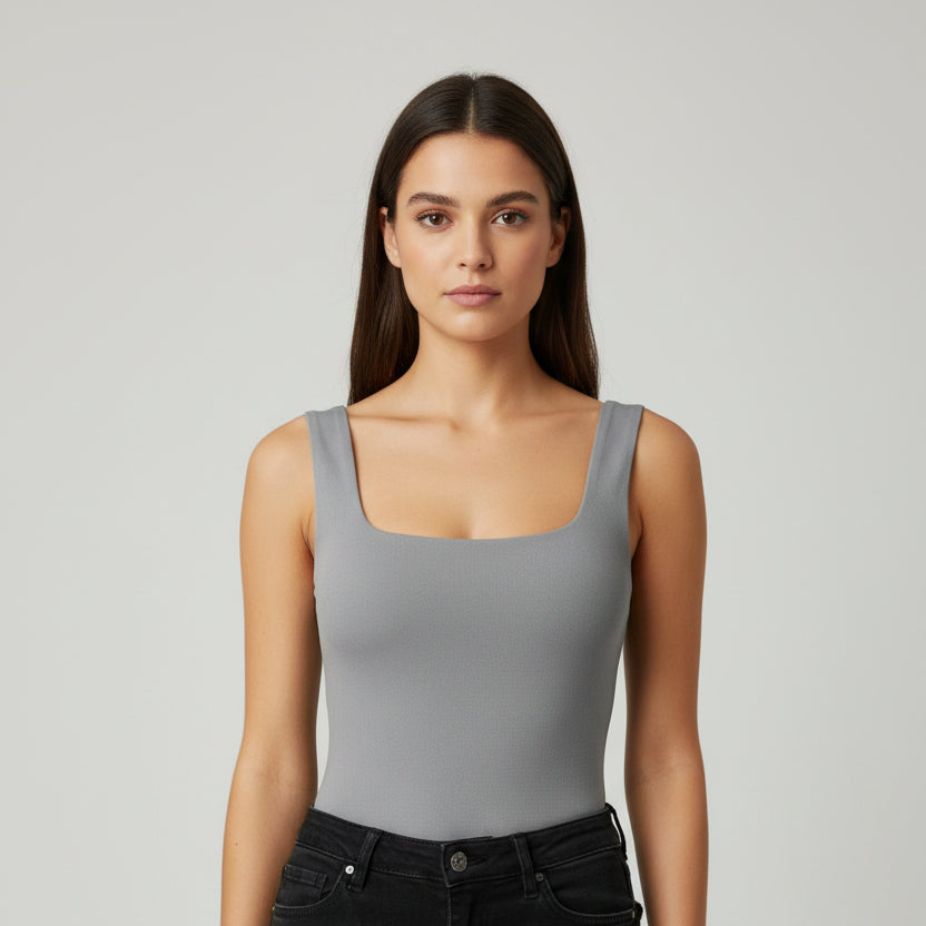 Body Manga Sisa Escotado Gris Claro