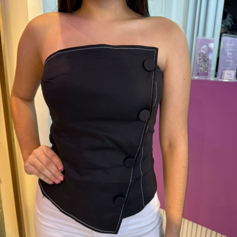 TOP STRAPLES NEGRO 03 BOTONES