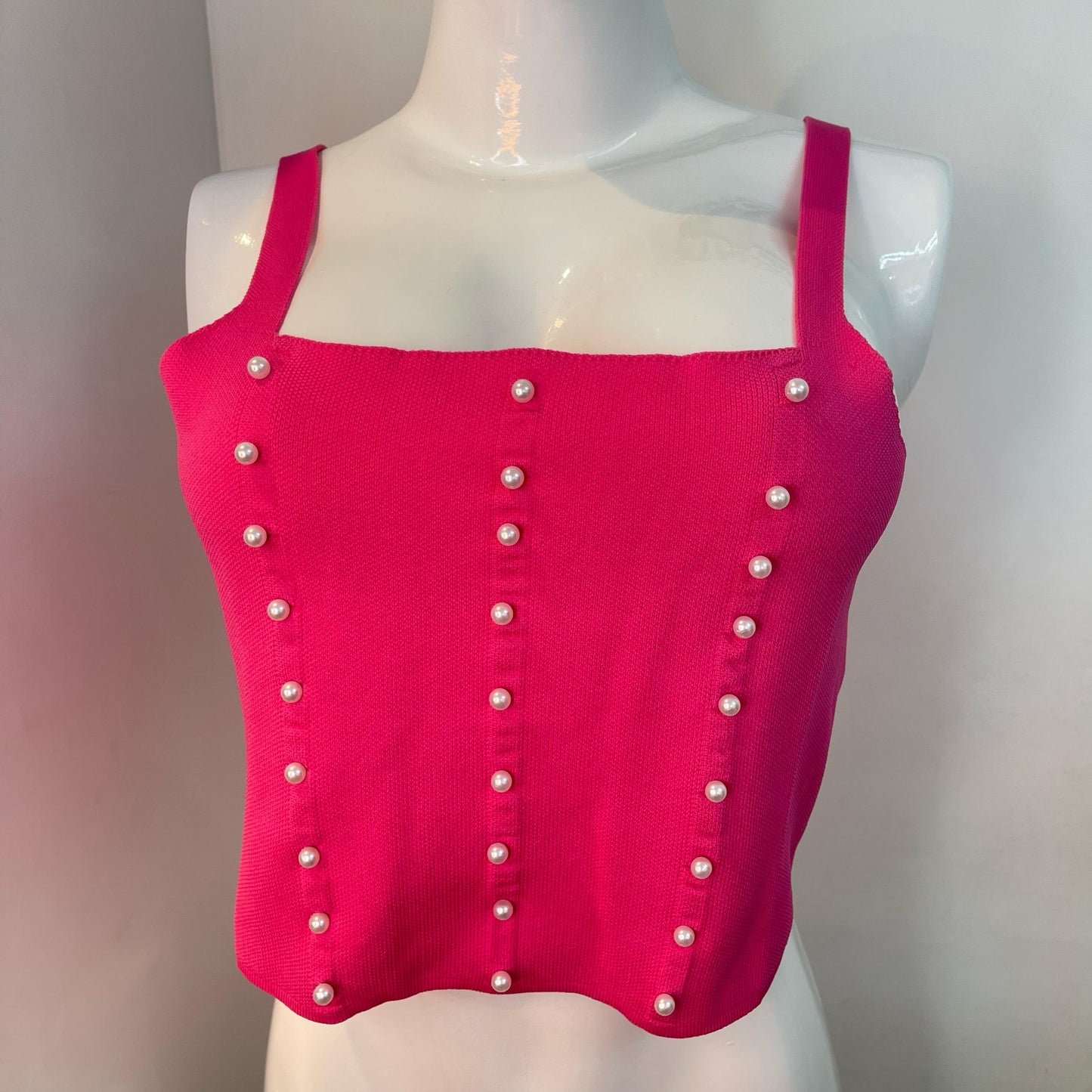 TOP TIRAS PERLA FUSCIA