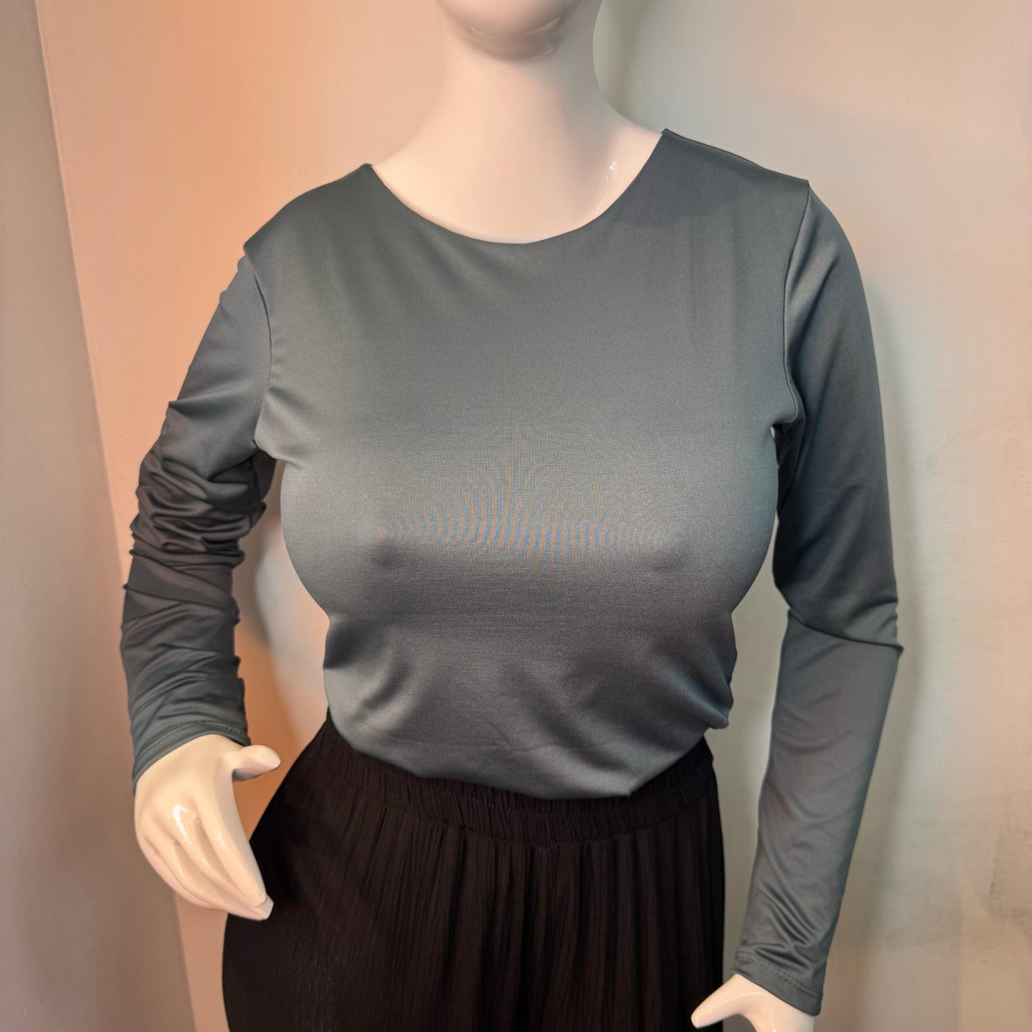 Body Manga Larga Halter Gris Plomo