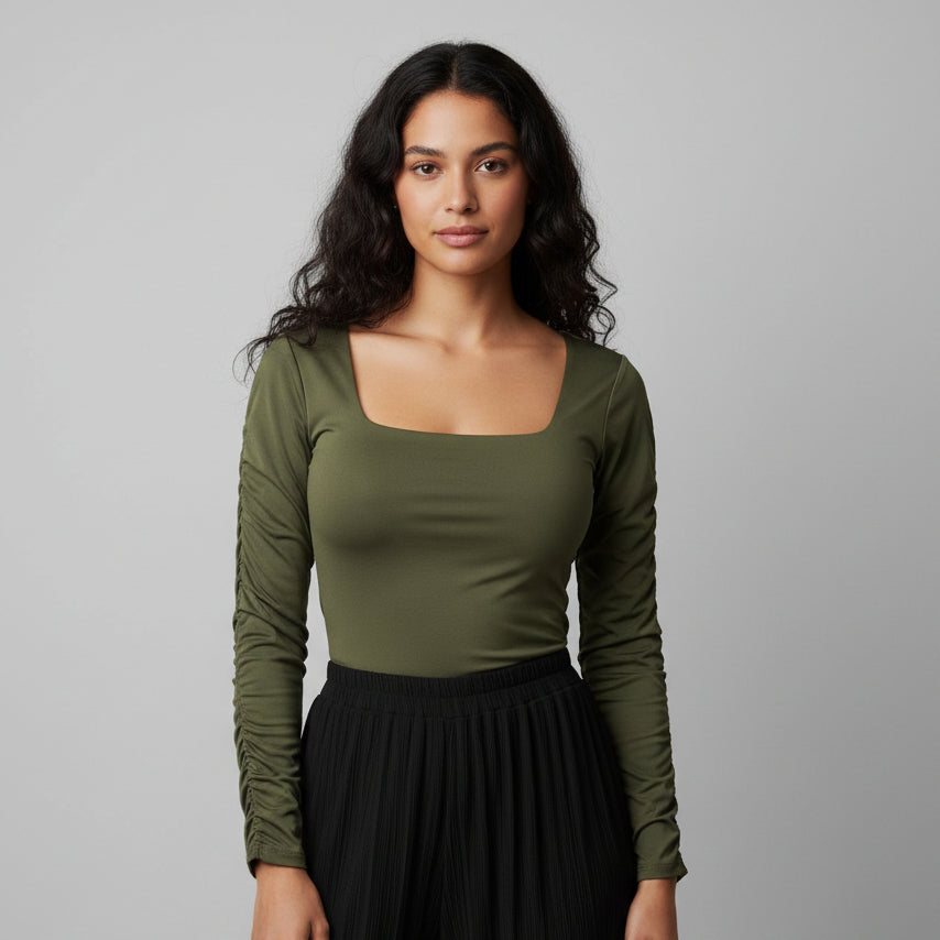 Body Manga Larga Escotado Verde Militar