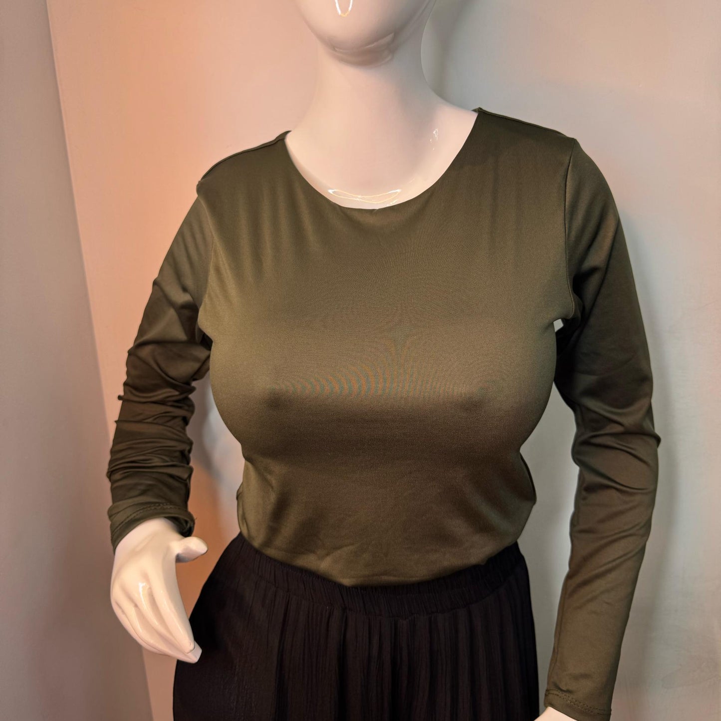 Body Manga Larga Halter Verde Militar