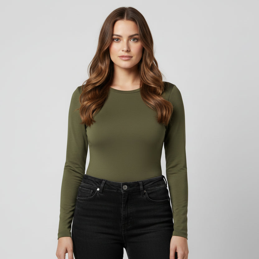 BODY MANGA LARGA PLUS HALTER VERDE MILITAR