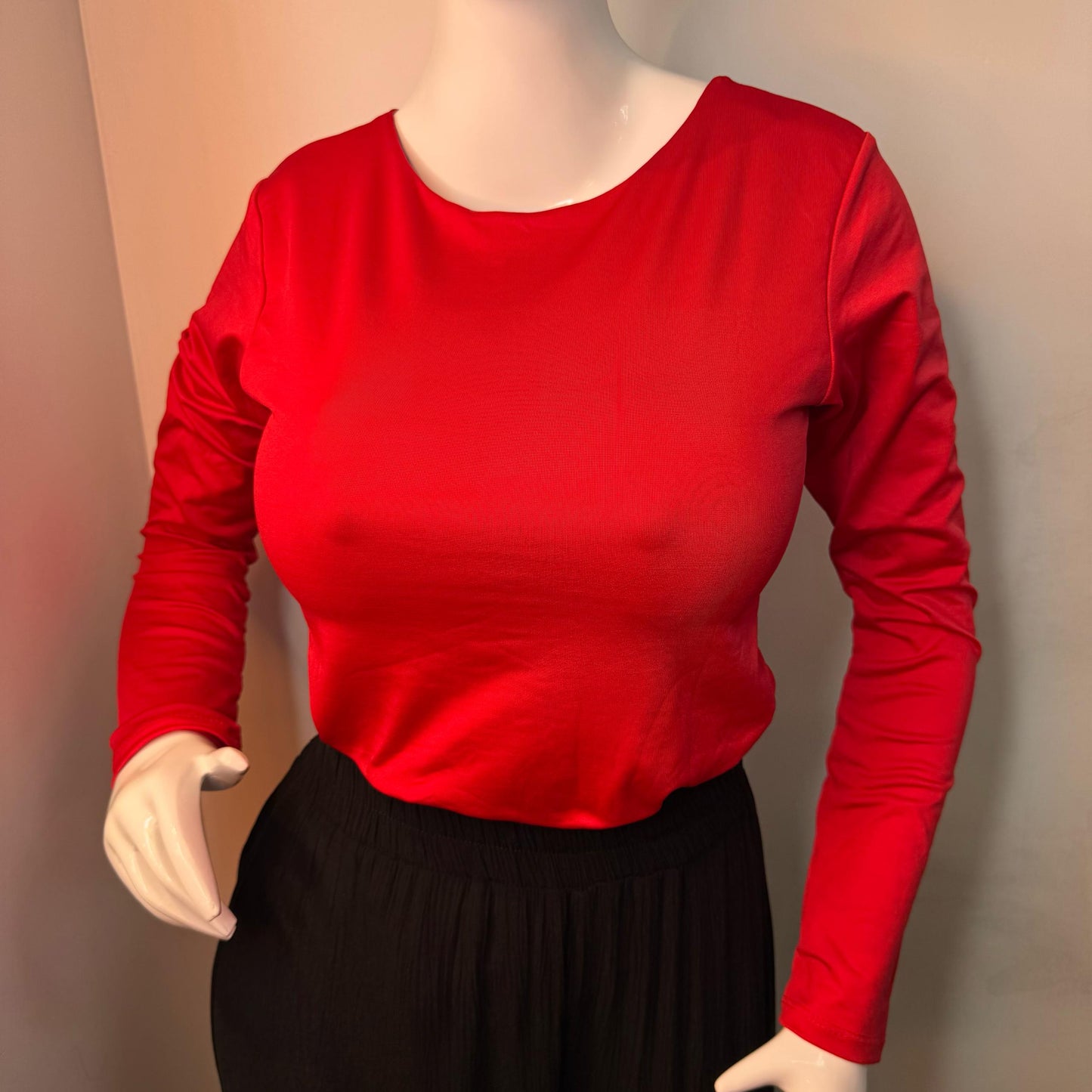 Body Manga Larga Halter Rojo Vivo