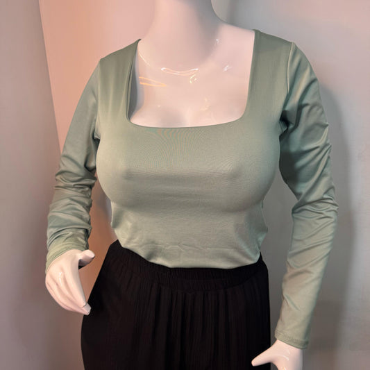 Body Manga Larga Escotado Verde Menta