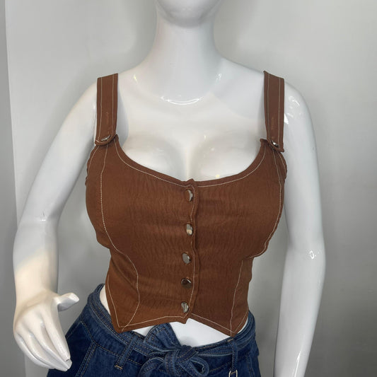 TOP BOTONES MARRON