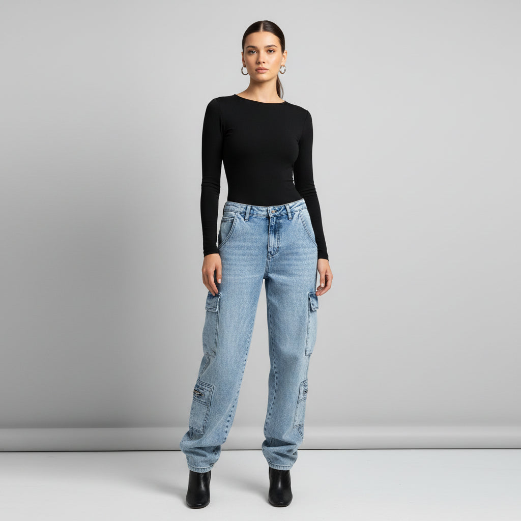 JEAN WIDE LEG ANCHO CARGO