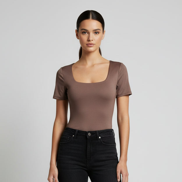 BODY MANGA CORTA ESCOTADO MARRON