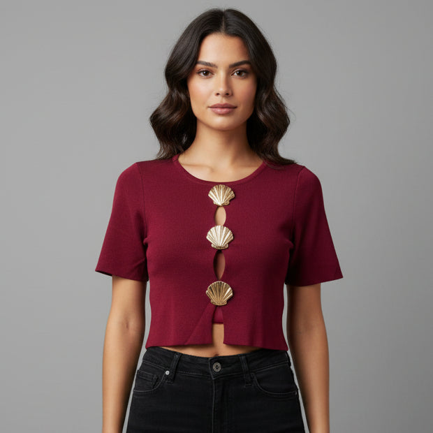 BLUSA MANGA CORTA BOTON DORADO