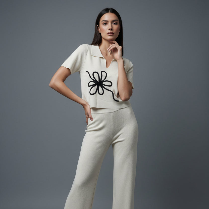 SET TOP Y PANTALON DETALLE FLOR