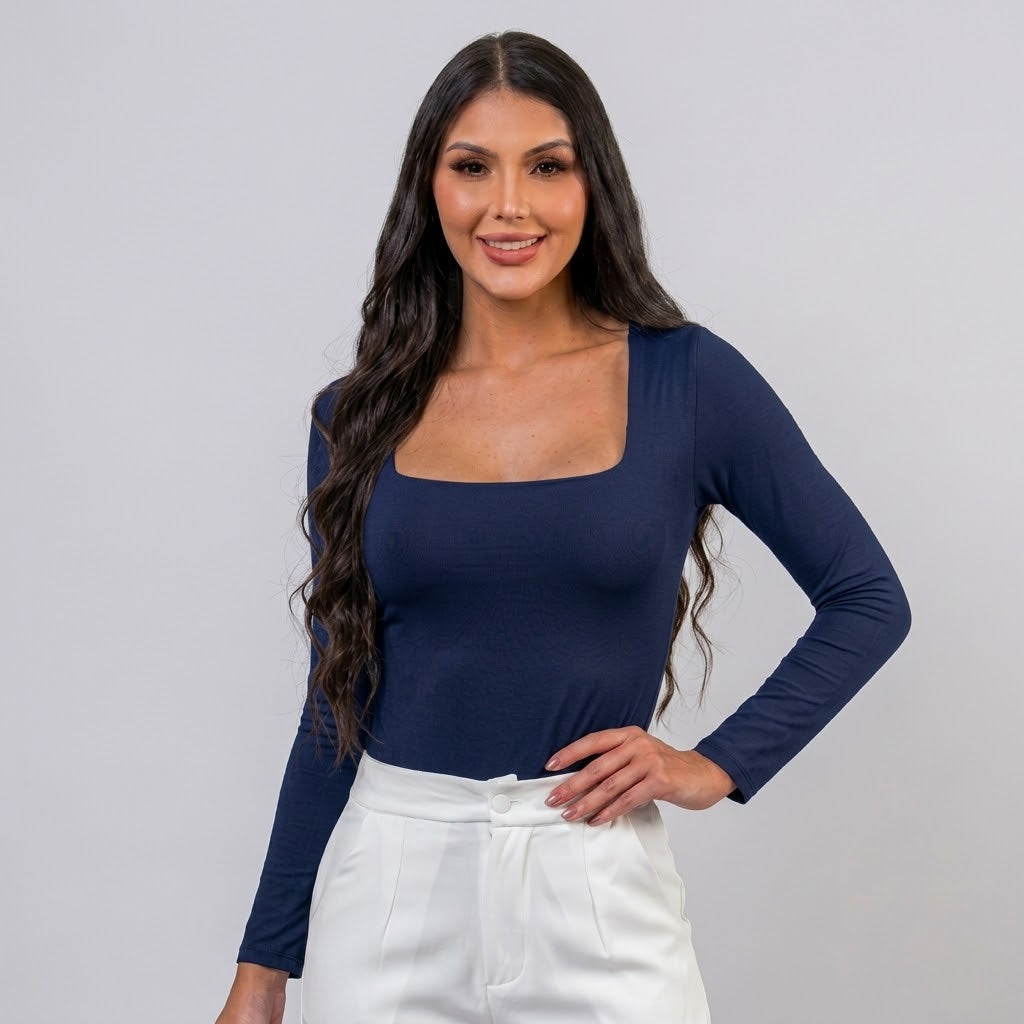 Body Manga Larga Escotado Azul Navy