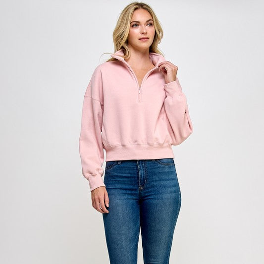 SWEATER CUELLO CON CIERRE ROSADO