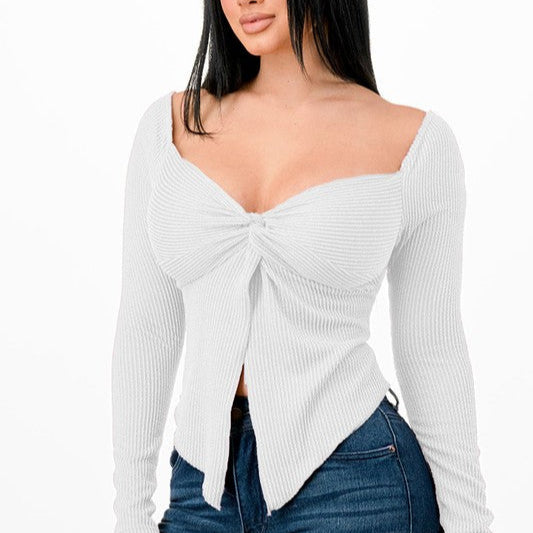TOP  MANGAS LARGAS ESCOTADO BLANCO