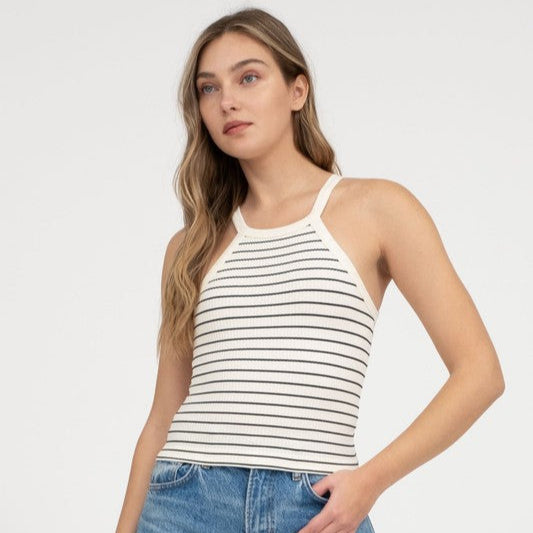 TOP  HALTER RAYAS BEIGE